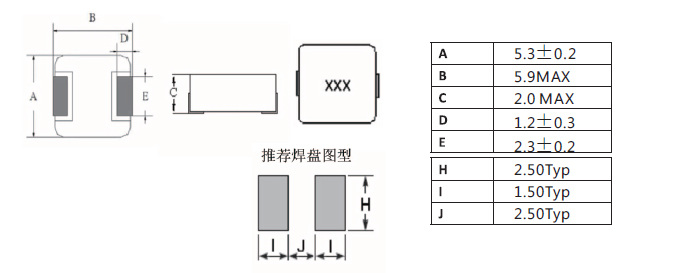 一體成型電感0520系列規(guī)格尺寸