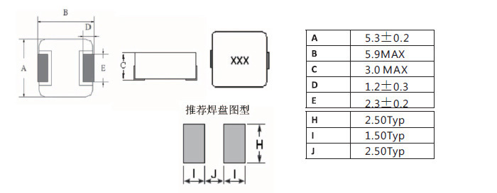 一體成型電感0530系列規(guī)格尺寸