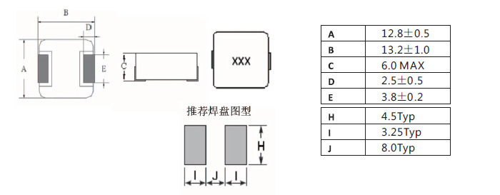 一體成型電感1260系列規(guī)格尺寸